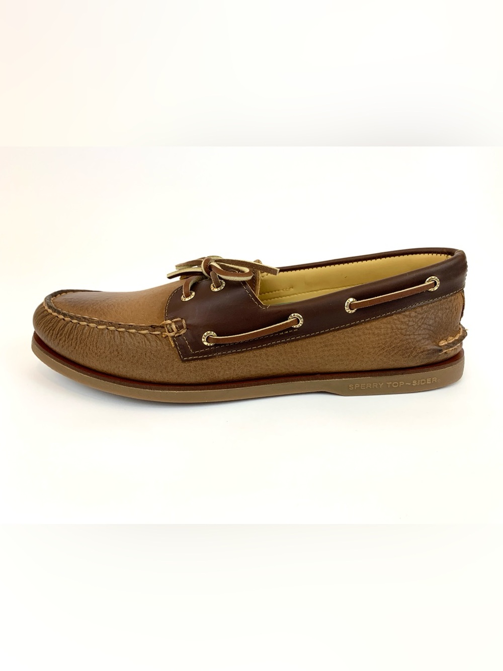 Sperry Gold Cup Authentic Original Two-Tone Tan/Brown Leather Boat Shoes - Picture 4 of 10